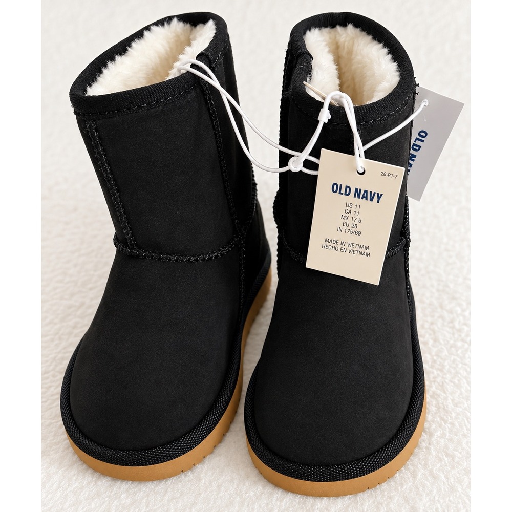 Old Navy Kids Black Faux Suede Faux Fur Lined Winter Boots Size 7 NEW - Picture 3 of 4